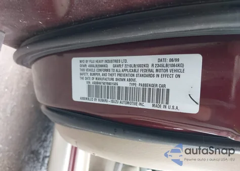 2000 Subaru Outback z USA, uszkodzony, nr VIN 4S3BH6750Y6601505